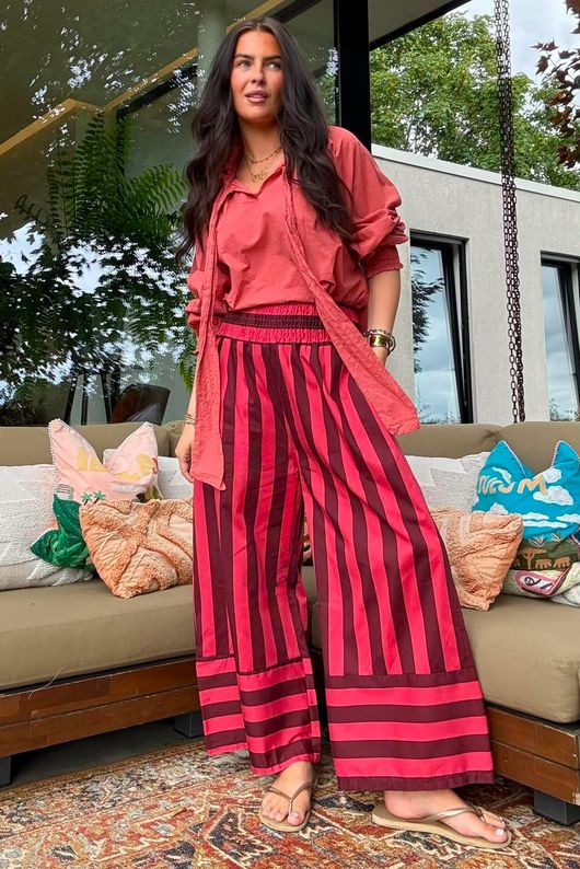 Bloc Stripe Wide Leg Pant Rhubarb Rose & Rioja